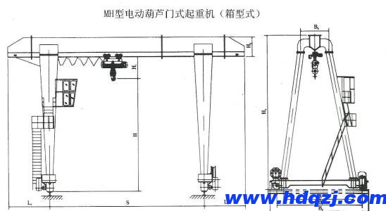MH型單梁門式起重機(jī)外形圖 MH型單梁門式起重機(jī)外形圖
